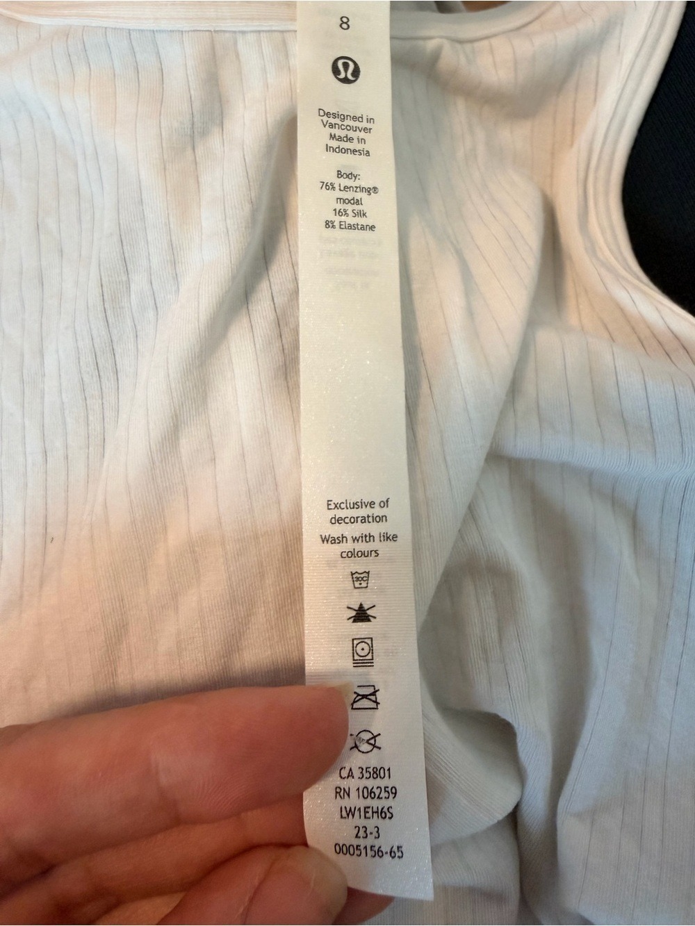 Lululemon White Ribbed Modal Silk Tank Top Size 8 NWOT - Picture 2 of 12
